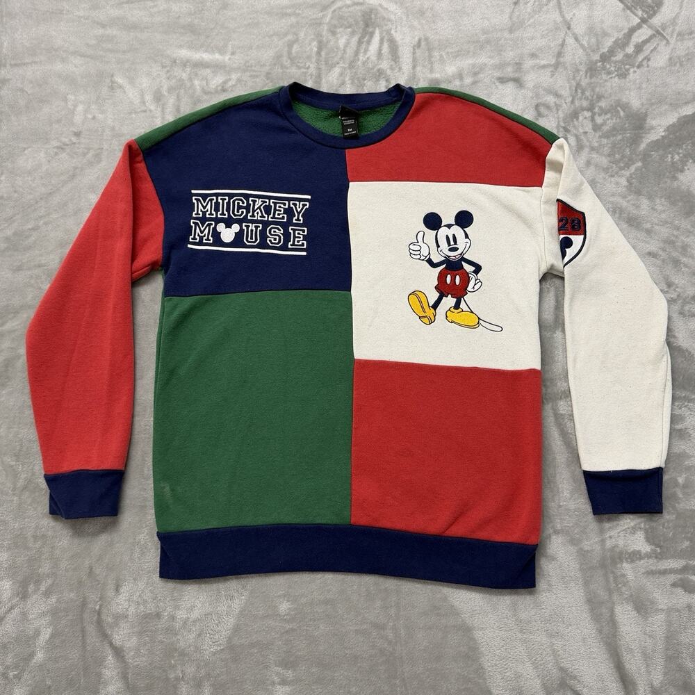 Disney Mickey Mouse Retro Color Block Crewneck Sweatshirt Mens Small 1928 Patch